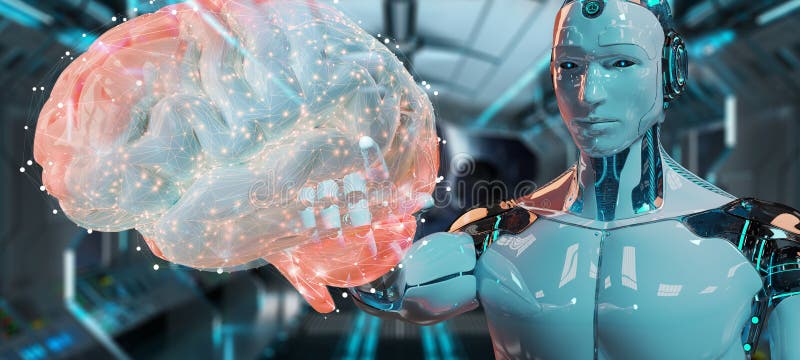 Weißer Mann Humanoid, der Wiedergabe der künstlichen Intelligenz 3D schafft vektor abbildung Weißer Mann Humanoid, der Wiedergabe der künstlichen Intelligenz 3D schafft vektor abbildung