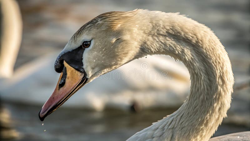 Weißer Schwan elegantes Portrait Profil Blick Wasservogel nahe Natur Stock Foto Generative AI lizenzfreie abbildung