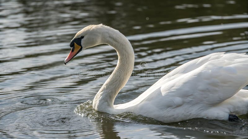 Weißer Schwan schwimmt friedlich auf ruhigem See. Fotogenerative AI stock abbildung