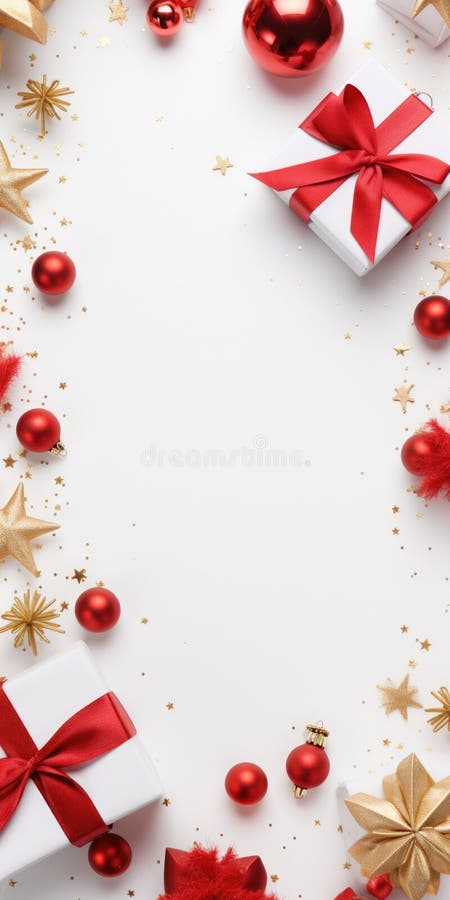 Weißer Tisch mit festlichen Weihnachtsschmuck in Rot und Gold. Perfekt, um jedem Urlaubsgeschmack etwas Gutes zu tun lizenzfreies stockfoto