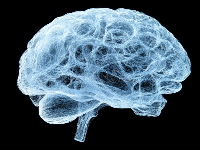 Weißes, drahtgebundenes Gehirnmodell im minimalistischen digitalen Stil, das kognitive wissenschaftliche Innovationsprozesse und m vektor abbildung