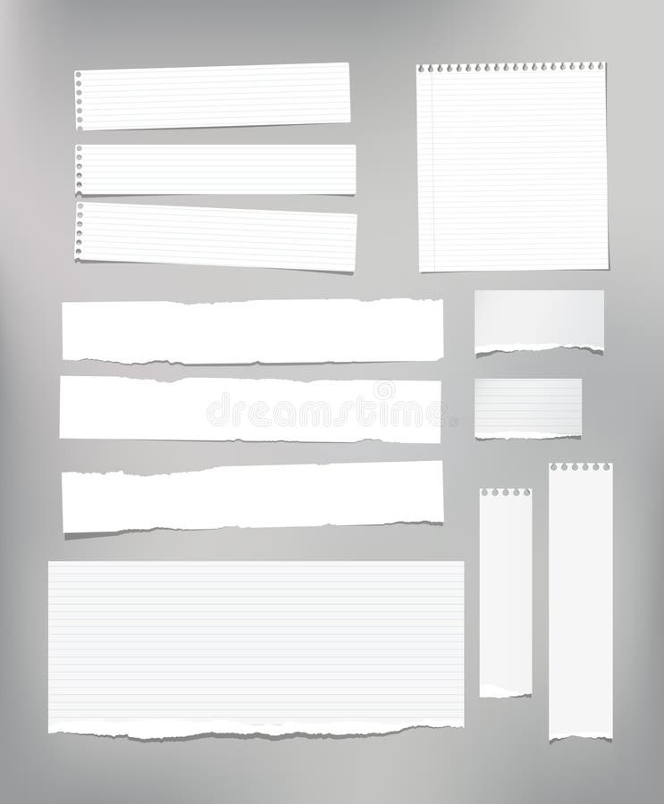 Weißes gestreiftes Briefpapier, Schreibheft, Notizbuchblatt fest auf hellgrauem Hintergrund stock abbildung