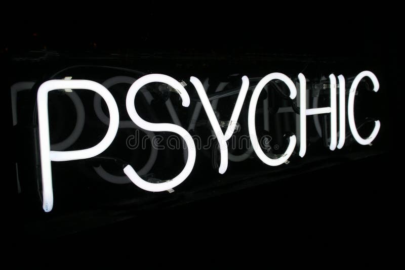 White Neon Psychic Sign lights up the night. White Neon Psychic Sign lights up the night.