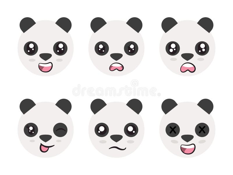 Weißes Schwarz Kopf Panda Lamm Gesicht Charakter Ausdruck Lächeln lachen glücklich traurigen blinzeln Auge und fröhliche Geste stock abbildung