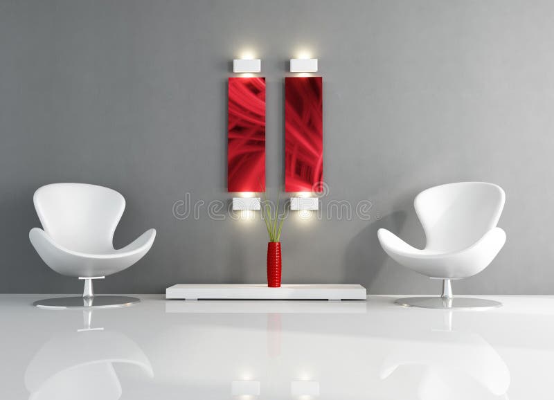 Minimales Rotes Und Weißes Wohnzimmer Stock Abbildung - Illustration