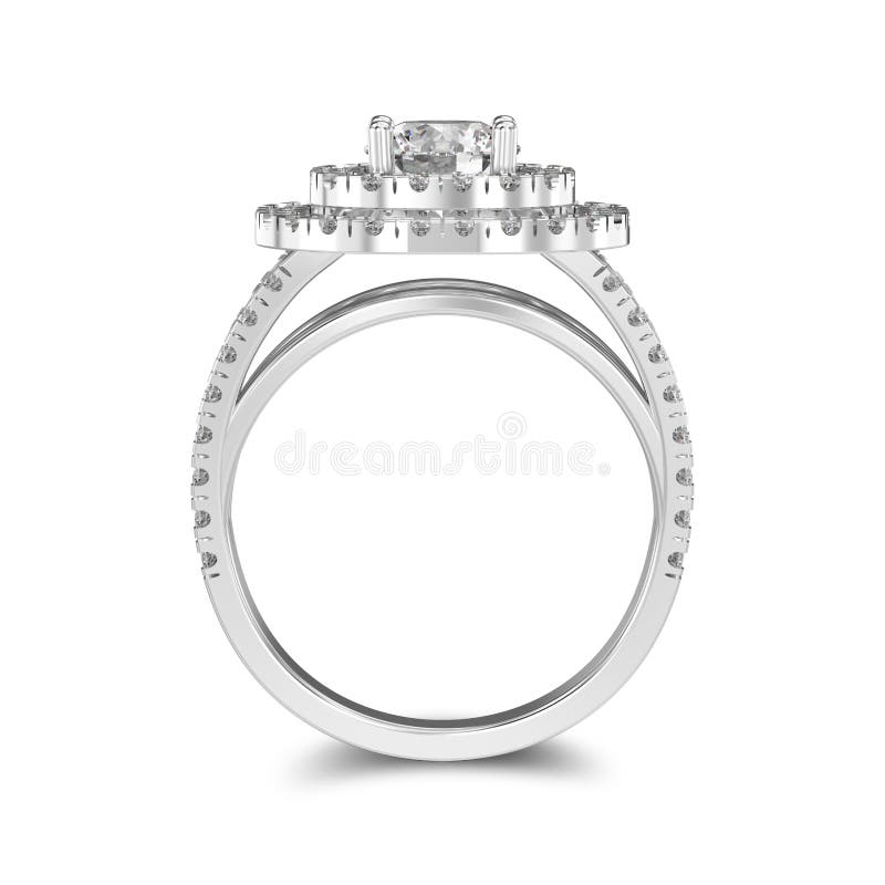 3D illustration white gold or silver ring with diamonds with shadow on a white background. 3D illustration white gold or silver ring with diamonds with shadow on a white background