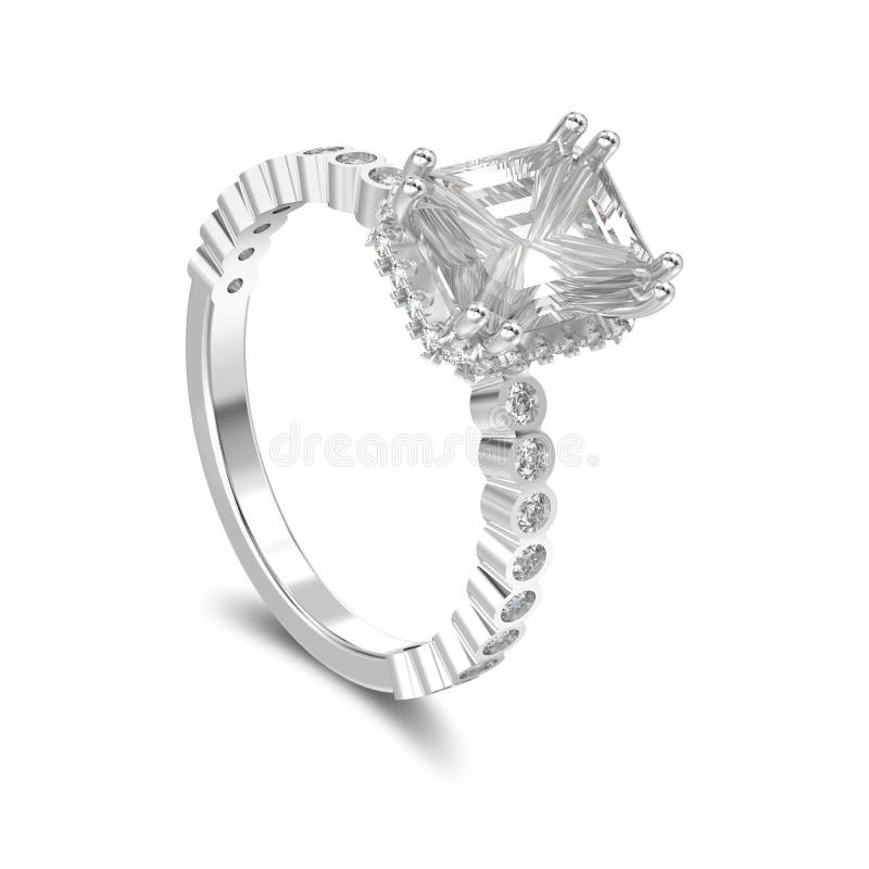 3D illustration white gold or silver diamonds decorative ring with shadow on a white background. 3D illustration white gold or silver diamonds decorative ring with shadow on a white background