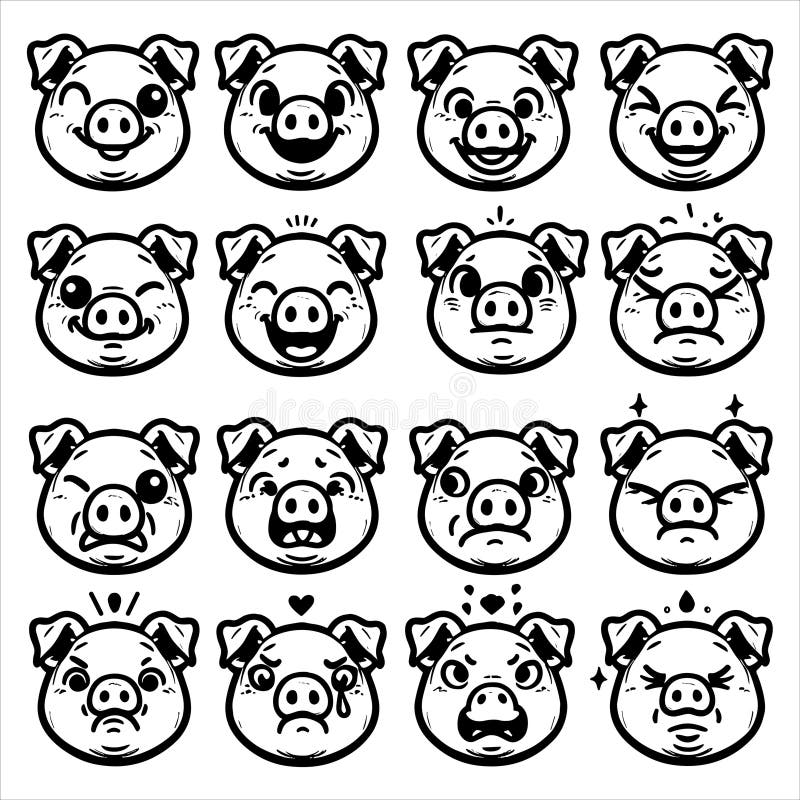 Weißliche Schweineportraits : ein charmanter Vektorsatz mit adorable Gesichtsausdrücke lizenzfreie abbildung