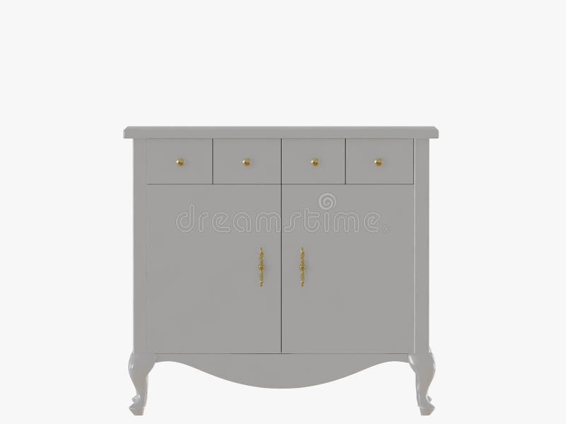 White chest of drawers 3d rendering white background. White chest of drawers 3d rendering white background