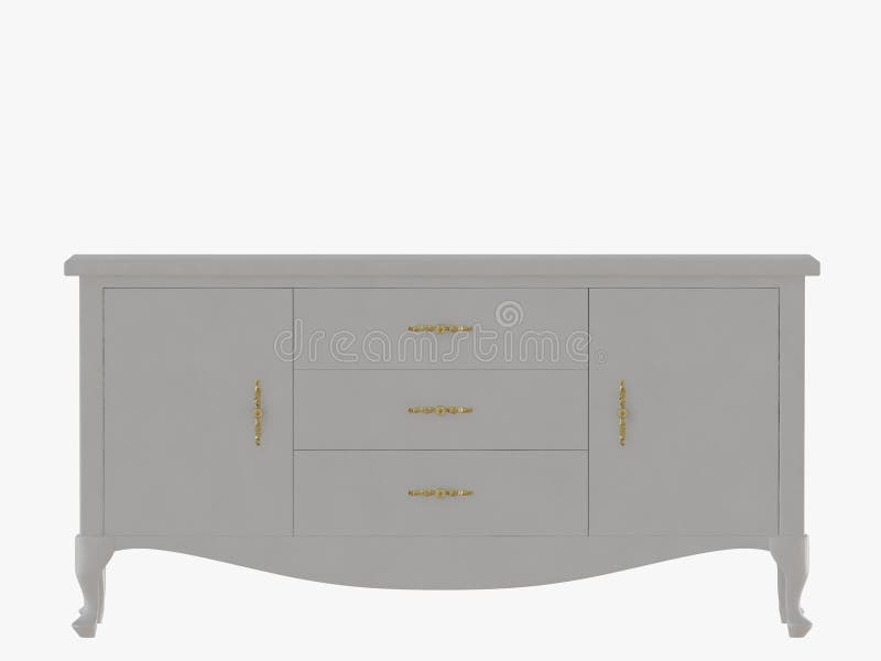 White chest of drawers 3d rendering white background. White chest of drawers 3d rendering white background