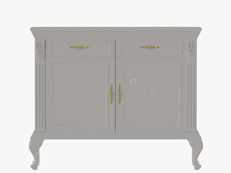 White chest of drawers 3d rendering white background. White chest of drawers 3d rendering white background