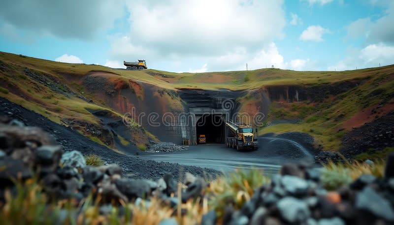 Wejście tunelowe w górskim krajobrazie korytarzu drogowego i sceniczne miejsce podróży Generative AI ilustracji