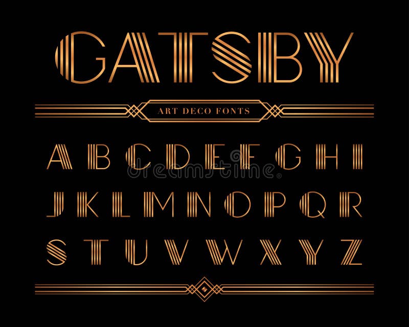 Vector of Gatsby font and alphabet, Gold Letter set, Vector of Art Deco font and alphabet, Luxury Alphabet letters set. The Great Gatsby Style. Vector of Gatsby font and alphabet, Gold Letter set, Vector of Art Deco font and alphabet, Luxury Alphabet letters set. The Great Gatsby Style