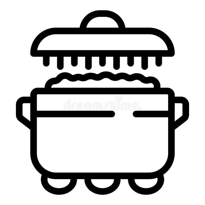 Boiled rice pot icon outline vector. Food market dish. Cuisine cooking. Boiled rice pot icon outline vector. Food market dish. Cuisine cooking