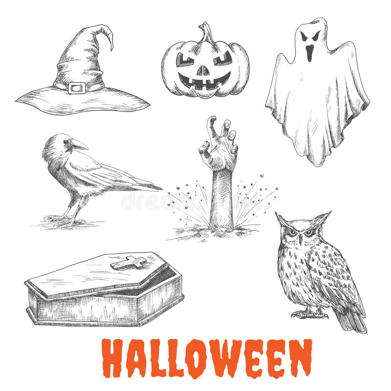 Wektor kreślił elementy Halloweenowy świętowanie royalty ilustracja Wektor kreślił elementy Halloweenowy świętowanie royalty ilustracja