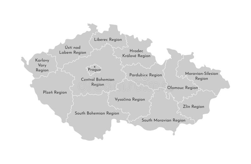 Wektor odizolowywał ilustrację uproszczona administracyjna mapa republika czech Popielate sylwetki, biały kontur ilustracji Wektor odizolowywał ilustrację uproszczona administracyjna mapa republika czech Popielate sylwetki, biały kontur ilustracji