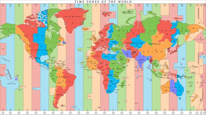 Wektor szczegółowa światowa mapa z strefami czasowymi
