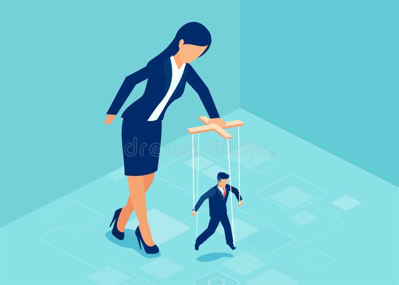 Wektor szefa bizneswoman manipuluje kukiełkowego biznesmena ilustracji Wektor szefa bizneswoman manipuluje kukiełkowego biznesmena ilustracji