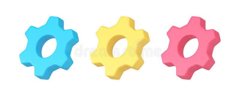Wektor zestawu ikon 3d w mechanizmie mechanicznym koła przemysłowego ilustracji