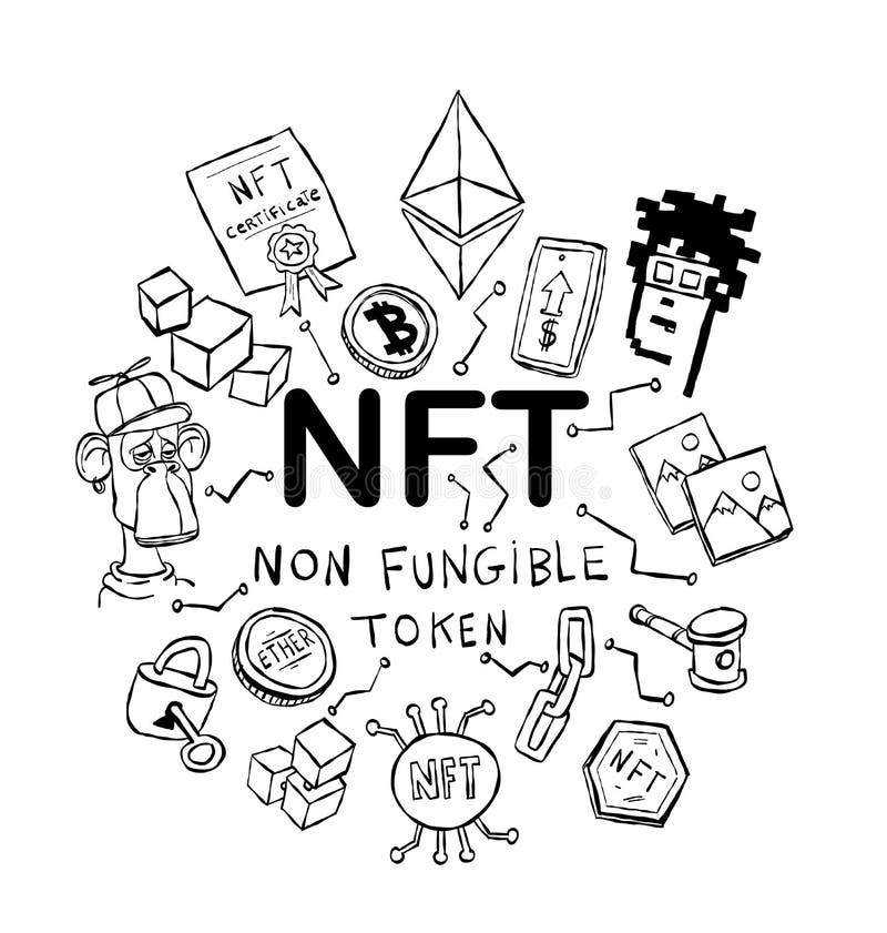 Wektor zestawu kluczy kryptograficznych nft i bitcoin ilustracja wektor