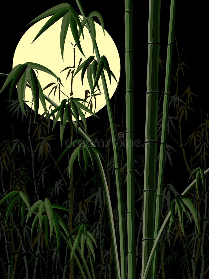 Pionowo ilustracja: bambusowy las przy nocą. ilustracji