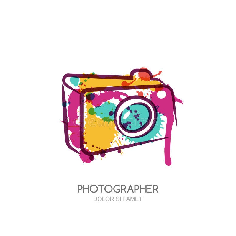 Wektorowa akwareli ilustracja kolorowa cyfrowa fotografii kamera Abstrakcjonistyczny loga projekta szablon ilustracji Wektorowa akwareli ilustracja kolorowa cyfrowa fotografii kamera Abstrakcjonistyczny loga projekta szablon ilustracji