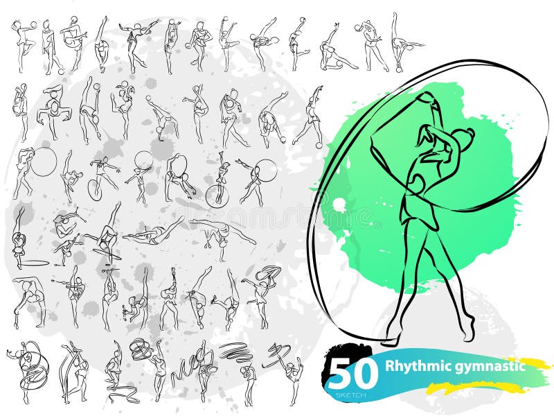 Wektorowa artystyczna Rytmiczna Gimnastyczna nakreślenie kolekcja ilustracja wektor Wektorowa artystyczna Rytmiczna Gimnastyczna nakreślenie kolekcja ilustracja wektor