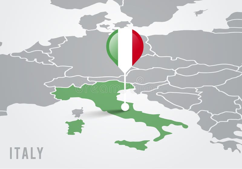Wektorowa illutration mapa Europe z podkreślającą Italy mapą i włocha chorągwianym pointerem ilustracji Wektorowa illutration mapa Europe z podkreślającą Italy mapą i włocha chorągwianym pointerem ilustracji