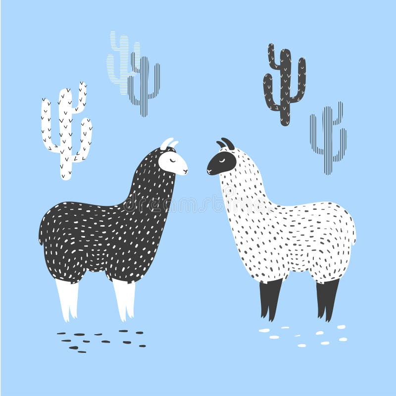 Wektorowa ilustracja dwa ślicznego kaktusa i lamy ilustracja wektor Wektorowa ilustracja dwa ślicznego kaktusa i lamy ilustracja wektor