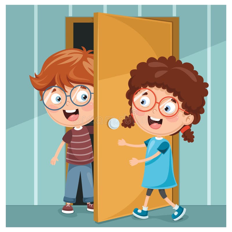 Wektorowa ilustracja Otwiera drzwi dzieciak ilustracja wektor Wektorowa ilustracja Otwiera drzwi dzieciak ilustracja wektor
