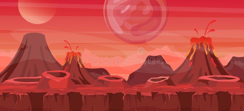 Wektorowa ilustracja piękny obcego krajobraz Cool innego światowego tło dla gemowego projekta, obca planeta w czerwieni ilustracja wektor