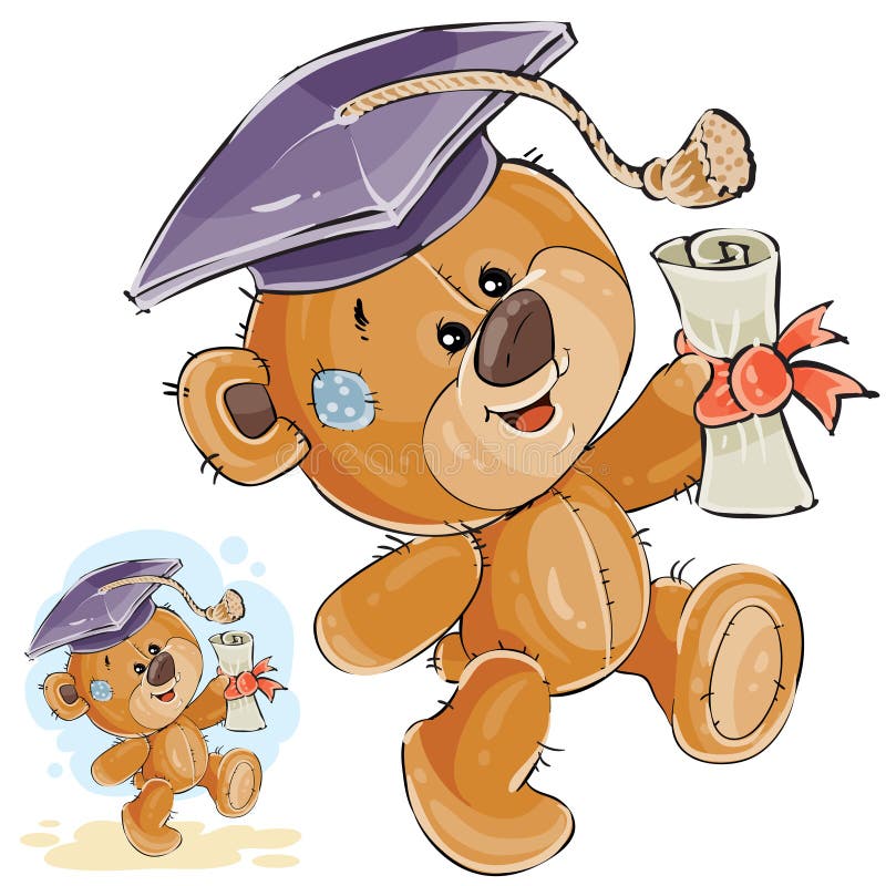 Wektorowa ilustracja rozochocony brown miś w skalowanie nakrętki mieniu w jego łapie uniwersytecki dyplom ilustracja wektor Wektorowa ilustracja rozochocony brown miś w skalowanie nakrętki mieniu w jego łapie uniwersytecki dyplom ilustracja wektor