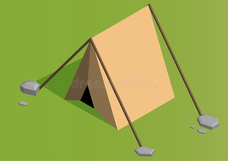 Wektorowa isometric campingowego namiotu ikona Trójboka pomarańczowy turystyczny namiot robić w niskim poli- stylu ilustracja wektor