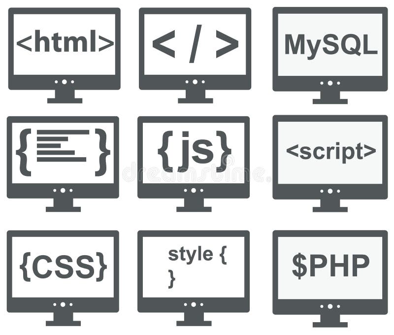 Wektorowa kolekcja sieć rozwoju ikony: html, css, etykietka, mysq ilustracji