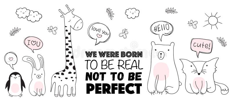 Wektorowa kreskówki nakreślenia ilustracja z ślicznymi doodle zwierzętami royalty ilustracja Wektorowa kreskówki nakreślenia ilustracja z ślicznymi doodle zwierzętami royalty ilustracja