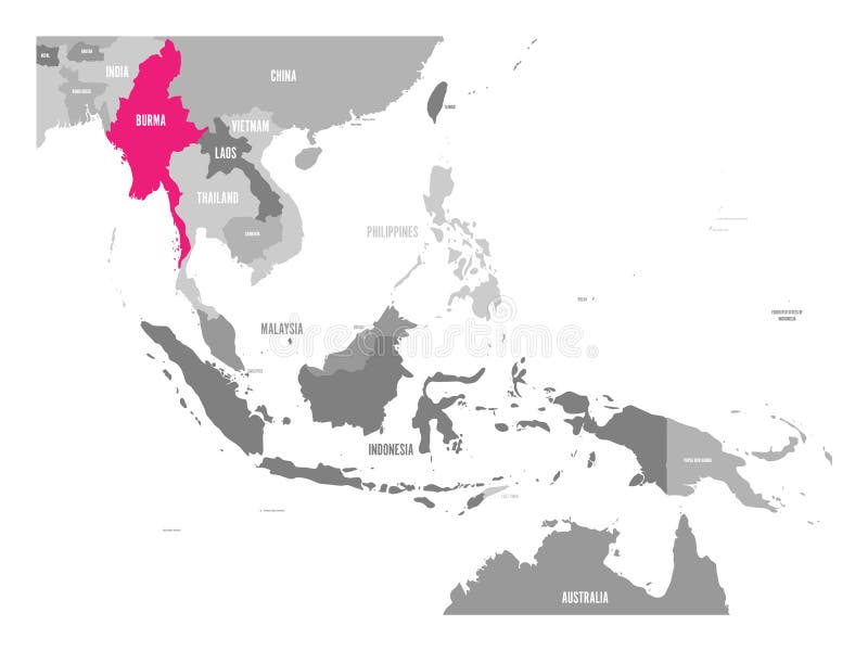 Wektorowa mapa Birma lub Myanmar Menchie podkreślać w Azja Południowo-Wschodnia regionie royalty ilustracja Wektorowa mapa Birma lub Myanmar Menchie podkreślać w Azja Południowo-Wschodnia regionie royalty ilustracja