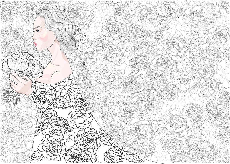 Wektorowa princess panna młoda na tle kwiatu dekoracyjny wzór ilustracja wektor Wektorowa princess panna młoda na tle kwiatu dekoracyjny wzór ilustracja wektor