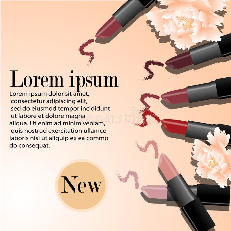 Wektorowa płaska mody ilustracja z pomadką, menchii farby cienia uderzenia na tle, ilustracji Wektorowa płaska mody ilustracja z pomadką, menchii farby cienia uderzenia na tle, ilustracji