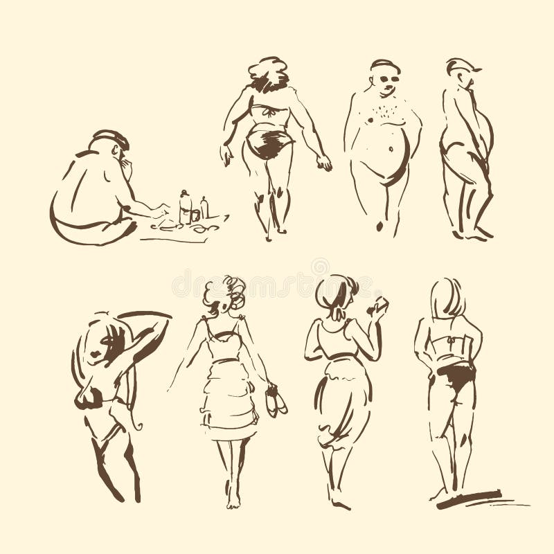 Wektorowa ręka rysujący nakreślenie ludzie na plażowej ilustracji na białym tle ilustracja wektor Wektorowa ręka rysujący nakreślenie ludzie na plażowej ilustracji na białym tle ilustracja wektor
