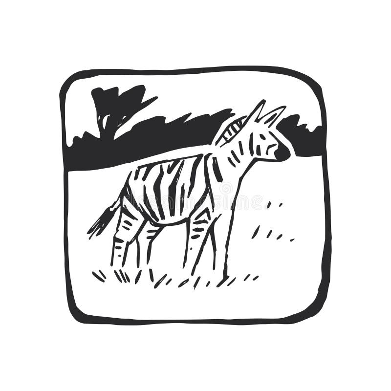 Wektorowa ręczna ilustracja zebry izolowanej na białym. pieczątka z dzikim zwierzęciem afrykańskim w stylu szkicowym. ilustracja wektor