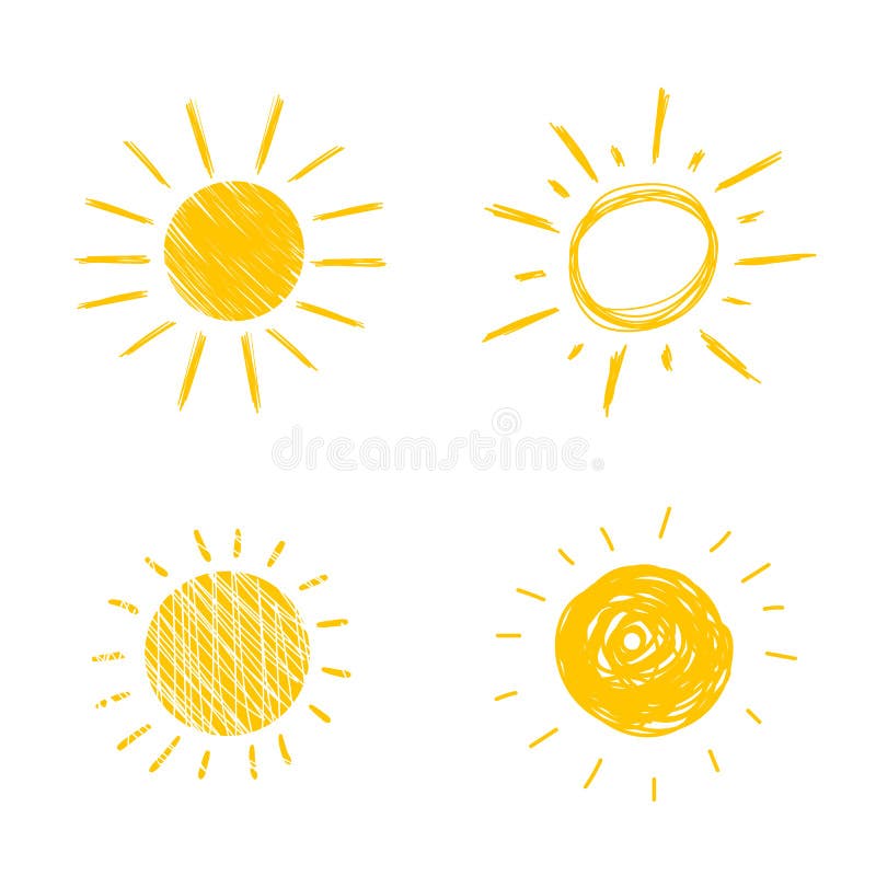 Wektorowa ręka Rysować słońce ikony, Pogodny Śliczny Doodle set, Odizolowywający na Białym tle ilustracji Wektorowa ręka Rysować słońce ikony, Pogodny Śliczny Doodle set, Odizolowywający na Białym tle ilustracji