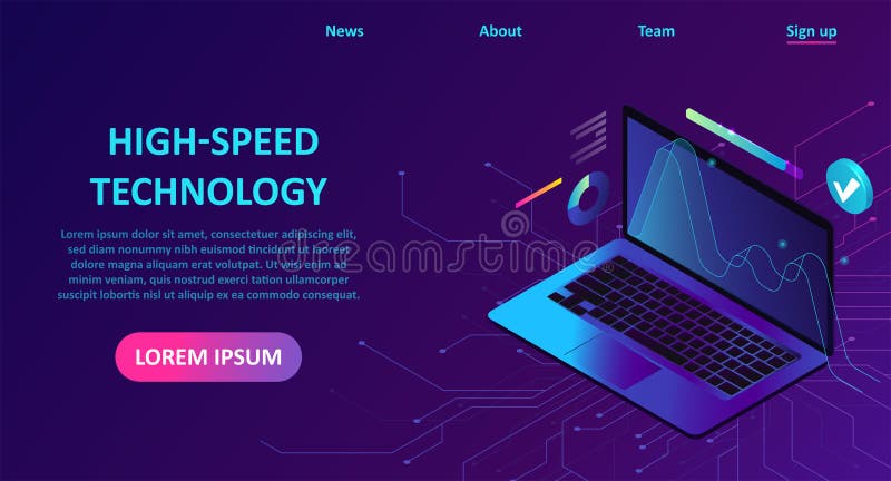 Wektorowa strona docelowa notebooka z szybkim bezprzewodowym Internetem ilustracji