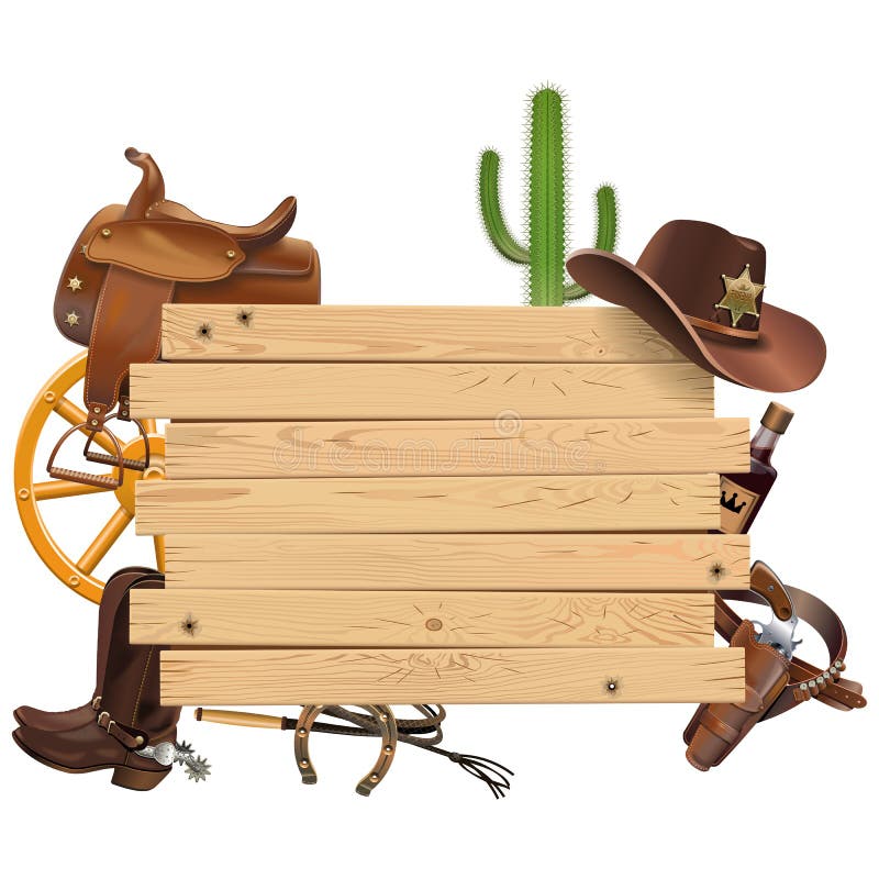Wektorowa western deska z Kowbojskimi akcesoriami royalty ilustracja Wektorowa western deska z Kowbojskimi akcesoriami royalty ilustracja