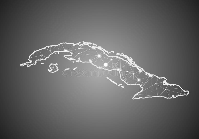 Wektorowa wireframe siatka poligonalna Cuba mapa Abstrakcjonistyczna globalna pod?? czeniowa struktura Mapa?? cz? ca z liniami i kr royalty ilustracja
