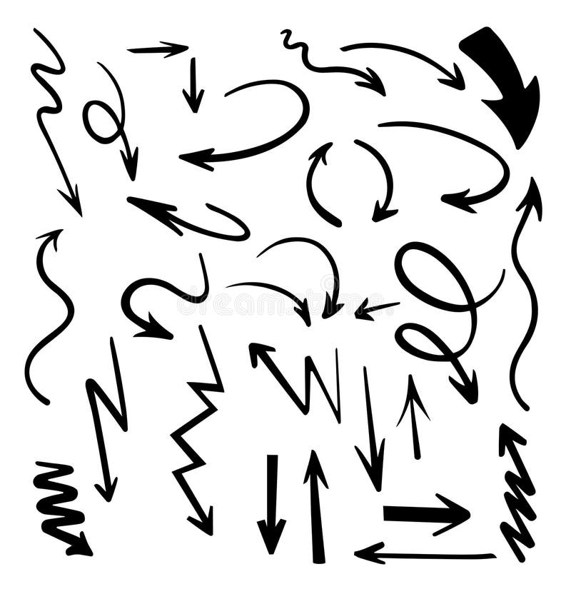 Wektorowe abstrakcjonistyczne czarnej ręki rysować strzała ustawiać Ilustracja Grunge nakreślenia strzała Handmade Wektorowy set ilustracji