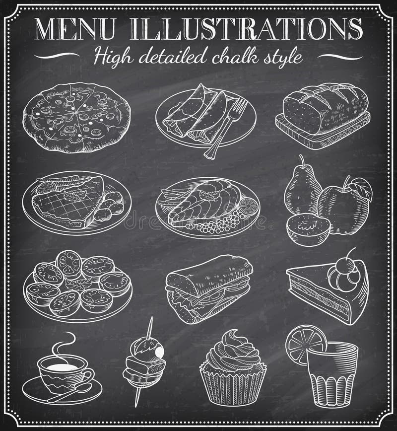 Wektorowe Chalkboard jedzenia ilustracje ilustracja wektor Wektorowe Chalkboard jedzenia ilustracje ilustracja wektor