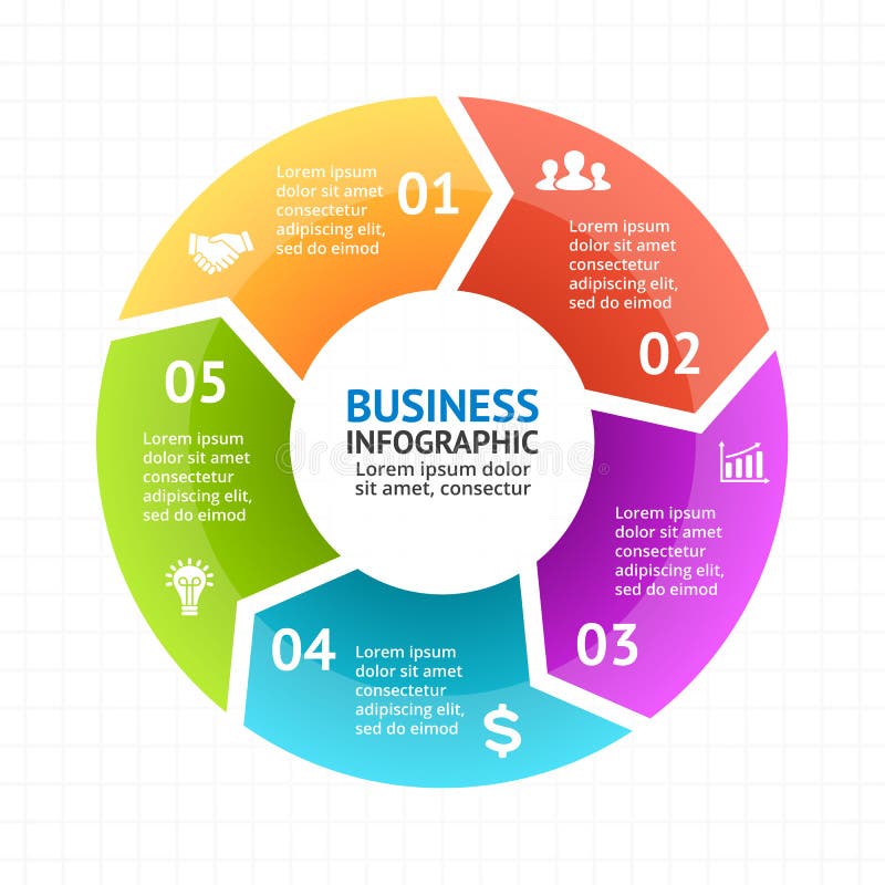 Wektorowe okrąg strzała infographic, diagram, wykres, prezentacja, mapa Biznesowego cyklu pojęcie z 5 opcjami, części