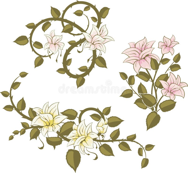 Wektorowe ozdobne romantyczne projekty kwiatów Pastel Pink and White Flowers Rses royalty ilustracja