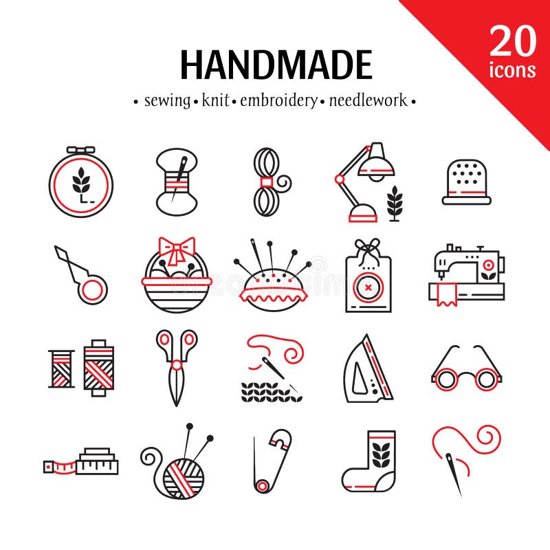 Vector Hand made icons set - symbols or logos of sewing, knit, embroidery, needlework. Perfect for banners, flyers and web design. Vector Hand made icons set - symbols or logos of sewing, knit, embroidery, needlework. Perfect for banners, flyers and web design.