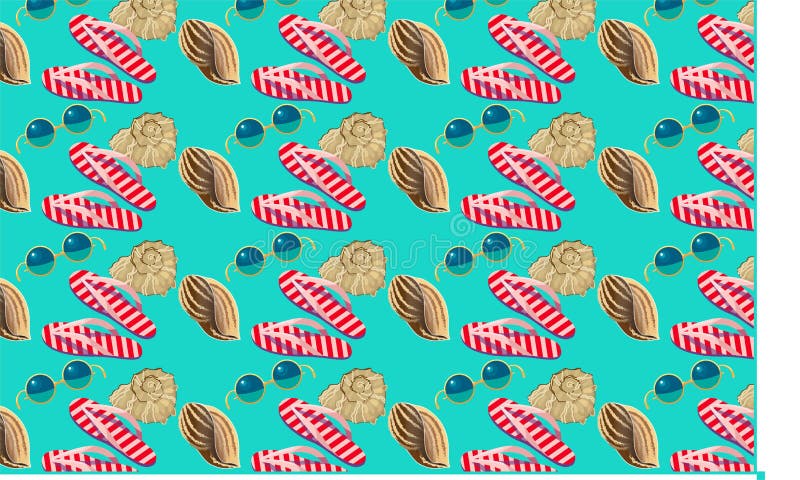 Wektorowego lata bezszwowy wz?r Handdrawn element na błękicie Okulary przeciwsłoneczni, skorupa, flipflops, gałęzatka Tkanina i p royalty ilustracja Wektorowego lata bezszwowy wz?r Handdrawn element na błękicie Okulary przeciwsłoneczni, skorupa, flipflops, gałęzatka Tkanina i p royalty ilustracja